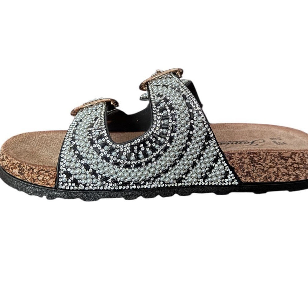 Bling Pearl Slide Sandals Silver Buckle Women’s from Italy